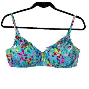 Vera Bradley Superbloom Printed Ruffled Bikini Top Women’s XL 16/18 Blue Floral